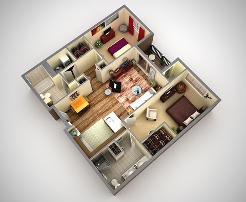 Floor plan for 2 beds, 2 baths, 1060 sqft